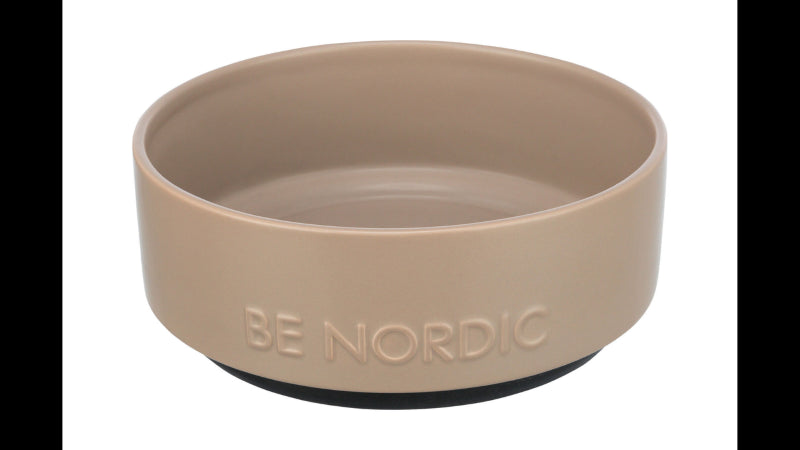 Taupe ceramic non-slip pet feeding bowl (1.2L) with rubber base, stylish and eco-friendly, perfect for dogs and cats.