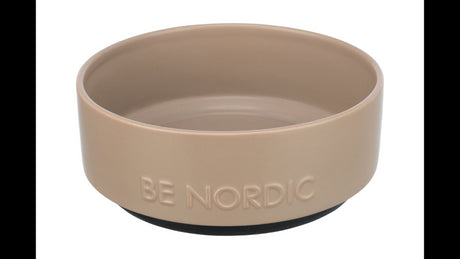 Taupe ceramic non-slip pet feeding bowl (1.2L) with rubber base, stylish and eco-friendly, perfect for dogs and cats.