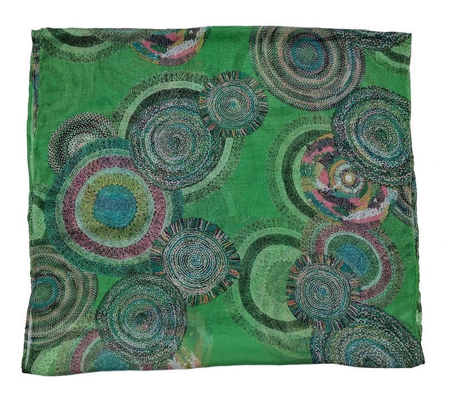 Green Concentric Circles Scarves set of 2, 45x160cm, soft polyester, stylish accessory for warmth and versatile wear.