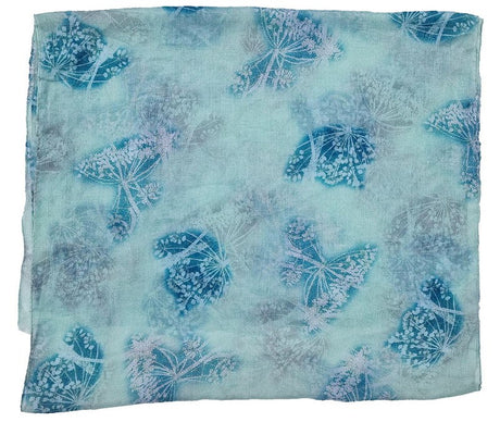 Mint butterfly print scarves set of 2, 45x160cm, lightweight polyester with self-fringe detail for stylish versatility.