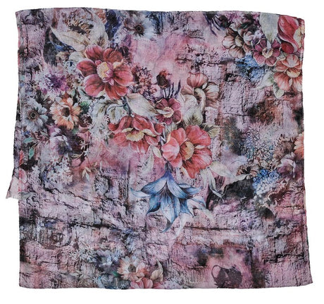 Set of 2 pink antique floral scarves, 45x160cm, featuring self-fringes for style and warmth in any season.