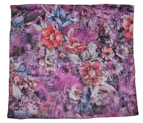 Set of 2 violet antique floral scarves, 45x160 cm, featuring self-fringe detailing for stylish versatility.