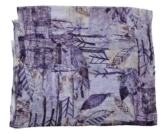 Purple Leaves and Trees Scarf set of 2, featuring self-fringe design, lightweight polyester for chic styling and versatility.