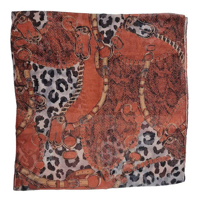 Stylish orange leopard print scarves featuring an Italian chain design, perfect for elevating any outfit. Set of 2.