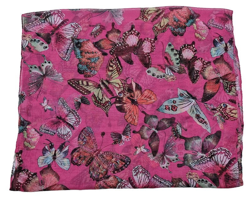 Vibrant fuchsia scarves featuring playful butterfly motifs, perfect for elevating any outfit year-round. Set of 2.