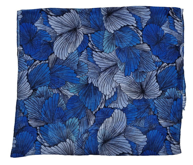 Set of 2 blue Petals With Lines Scarves featuring floral motifs, soft polyester, and elegant self-fringes.