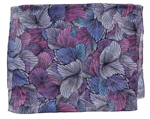 Set of 2 lightweight purple scarves with playful fringes and floral patterns, perfect for elevating any outfit.