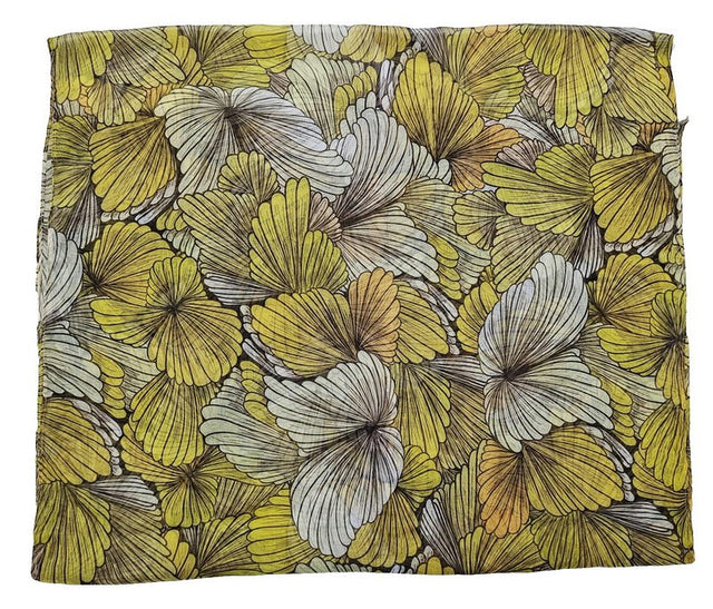 Vibrant yellow 'Petals With Lines' scarves set of 2, featuring floral patterns and 100% soft polyester for versatile styling.