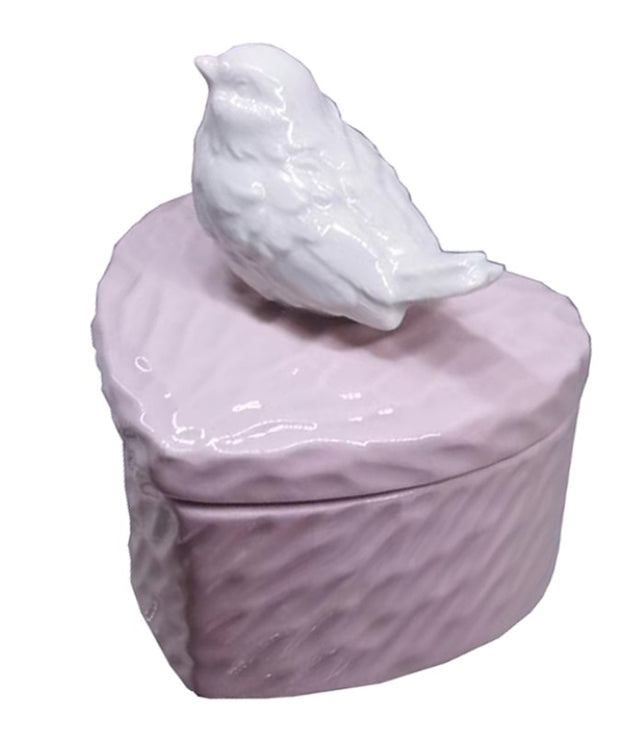 Charming pink heart trinket boxes with white birds, perfect for decor and storing small treasures, set of 2.