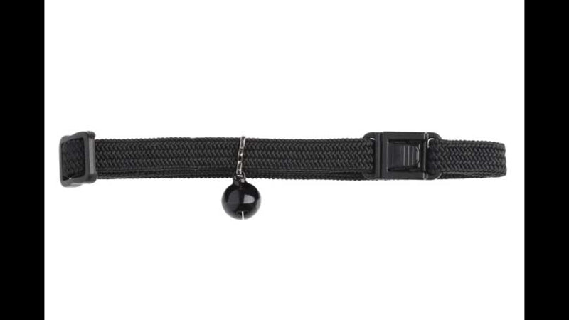 Elastic black cat safety collar, adjustable nylon design with a bell to protect wildlife and ensure quick escape from entanglement.