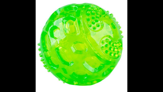 Durable Dura-Squeaks Ball for dogs, featuring a squeaker, unpredictable bounce, and bright colors for safe, engaging fetch play.