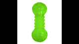 Bright, durable TPR dog toy barbell with squeaker, perfect for fetch and promoting healthy chewing.