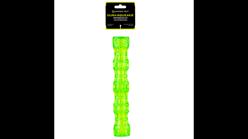 Durable Dura-Squeaks Stick Large dog toy in vibrant color, featuring a squeaker for fun, fetch, and dental health.