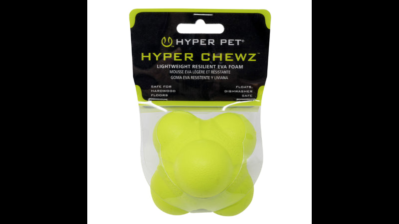 Brightly colored Hyper Chewz Bumpy Ball for dogs, made of durable EVA foam, perfect for fetch and water play.