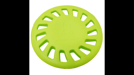 Brightly colored Hyper Chewz Hubcap dog toy made from durable EVA foam, designed for aggressive chewers and floating play.