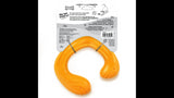 Vibrant orange C-shaped dog toy for creative play; flexible, lightweight, floats, ideal for chasing and wrestling.