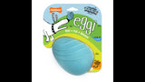 Interactive blue dog toy resembling an egg, featuring a treat compartment for creative play and mental stimulation.