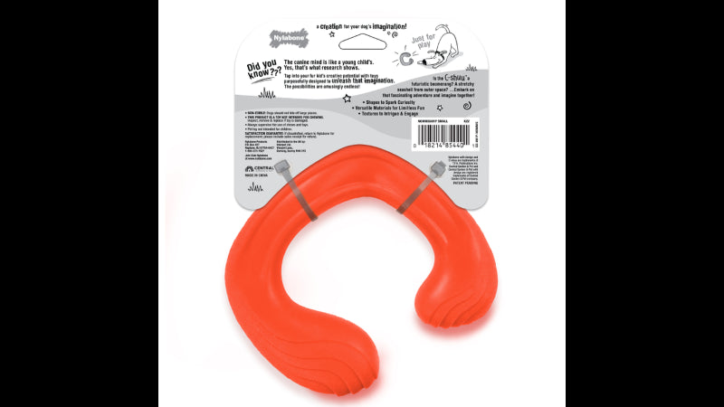 Vibrant red C-Shuu small dog toy in a whimsical C-shape, perfect for interactive play and imaginative fun for tiny breeds.