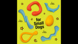 Interactive blue dog toy in a zany zig-zag shape, perfect for small dogs to shake, pull, and squeeze during playtime.