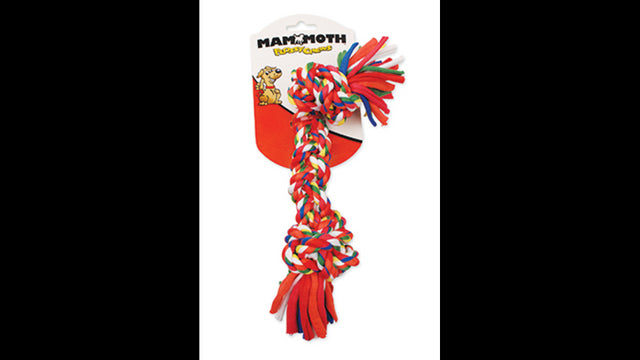 Colorful 9cm dog toy with a handle, designed for tugging, fetching, and healthy chewing to promote dental hygiene.