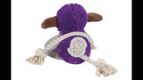 Purple monster plush dog toy, 32 cm, with a squeaker and durable rope for interactive play and cuddling.