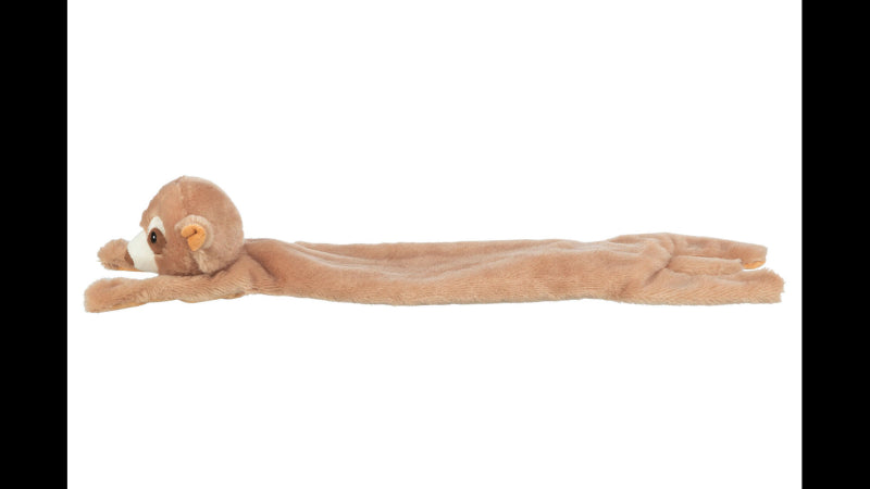 Plush meerkat dog toy, 48cm long, made from 100% recycled materials with rustling foil for added fun.