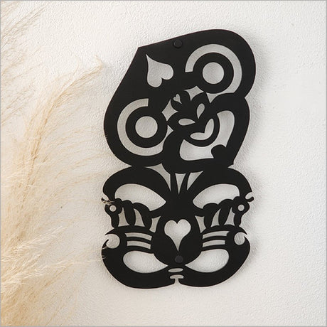 Kiwiana Wall Art featuring a black Satin Acrylic Hei Tiki, symbolizing luck and strength, perfect for any space.