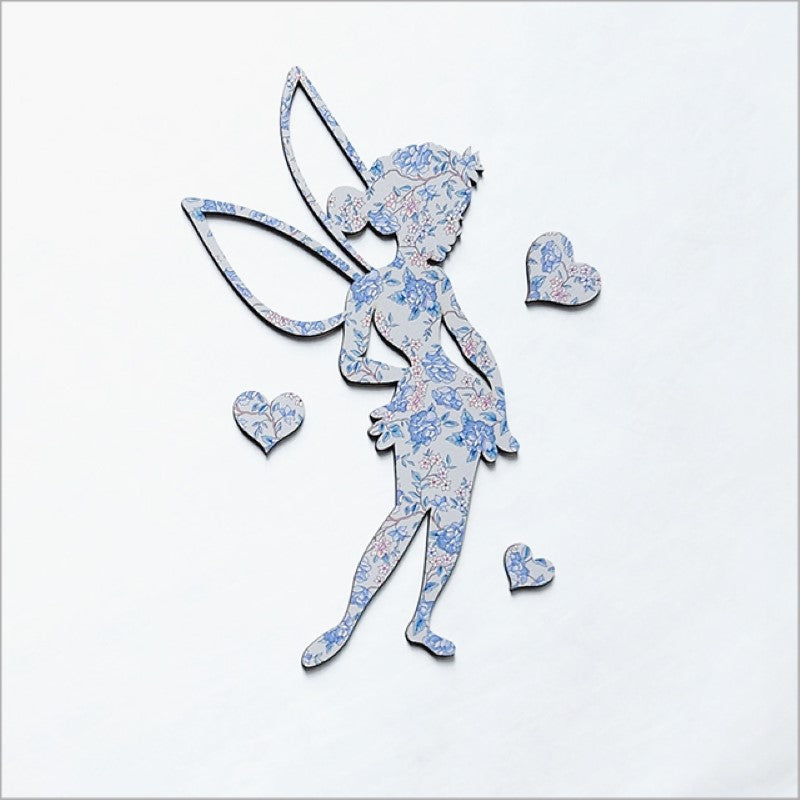 Wall Art - Tinkerbell 3 with Hearts Textured Pattern (Vintage Floral Blue)