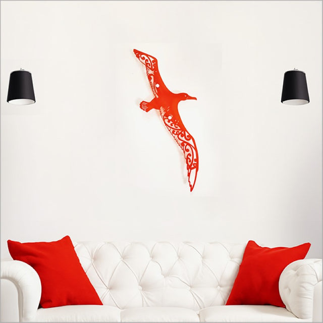 Large red satin acrylic wall art featuring a striking albatross design, symbolizing freedom and elegance for any space.