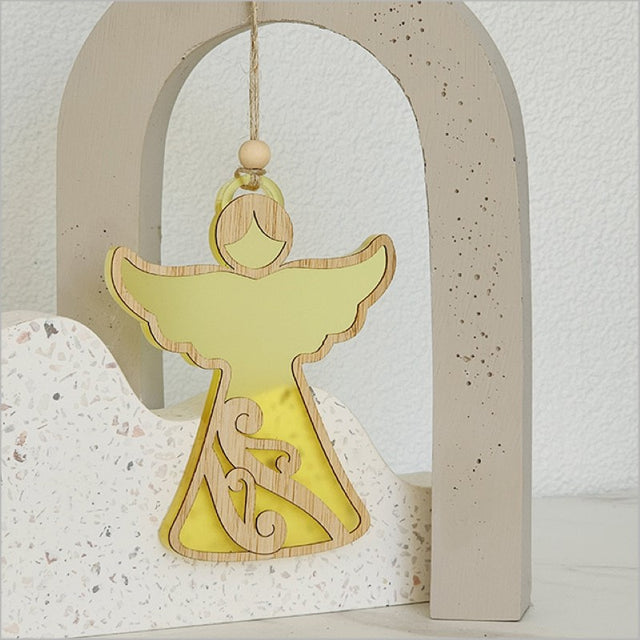 Vibrant yellow acrylic angel ornament featuring a laser-cut design, perfect for festive decor or thoughtful gifting.