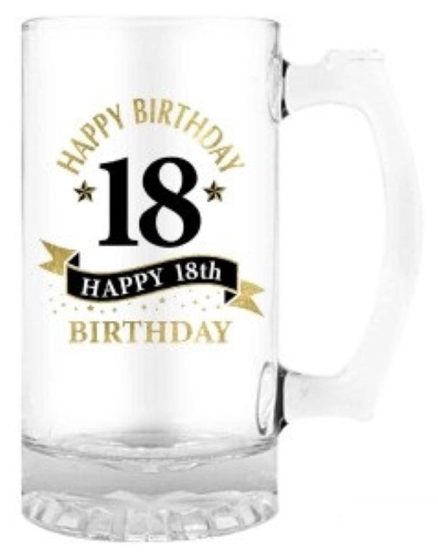 Elegant 18th Happy Birthday tankard, 490ml, perfect for celebrating milestone birthdays with a personal touch.