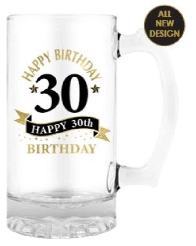 30th Happy Birthday tankard with 490ml capacity, ideal for toasting and celebrating milestone birthdays.