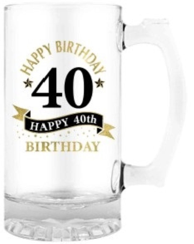 40th Happy Birthday tankard (490ml) featuring a charming design, perfect for celebrating milestone birthdays with style.