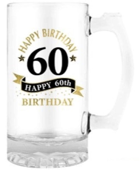 Elegant 490ml tankard with 'Happy 60th Birthday' inscription, perfect for celebrating milestone birthdays.