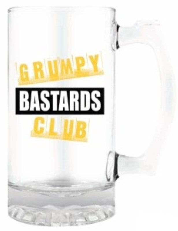 Grumpy Bastards Club tankard (490ml) featuring a durable design for beer, coffee, or tea lovers with a humorous touch.