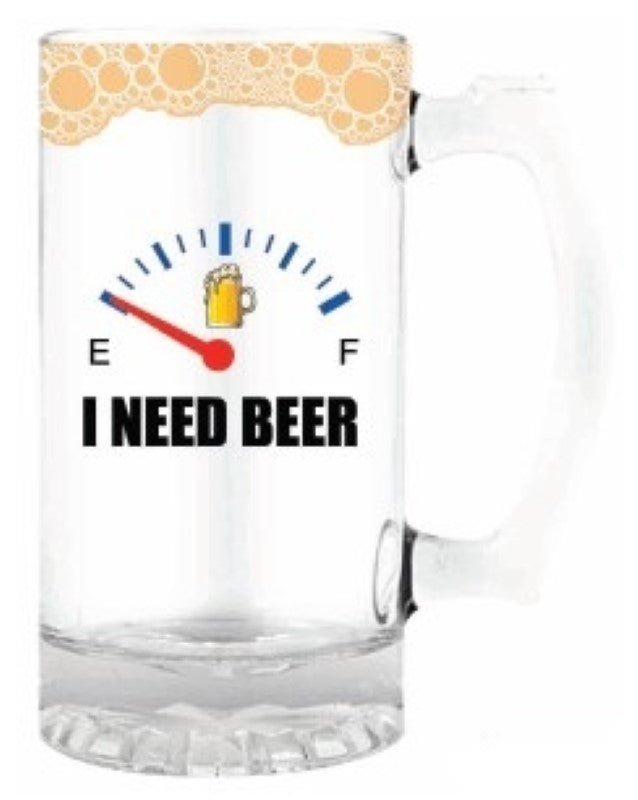 Durable 490ml tankard with 'I Need Beer' design, perfect for enjoying your favorite brews in style.