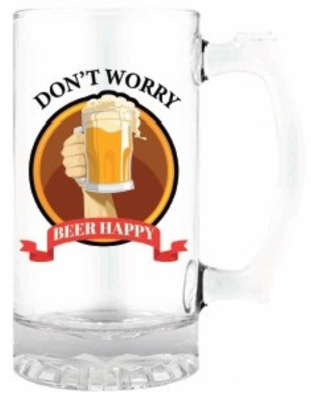 Tall beer tankard with "Will BBQ for Beer" print, perfect for BBQ lovers; holds 490ml for enjoying drinks outdoors.