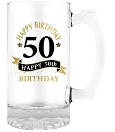 Vibrant 50th Happy Birthday tankard (490ml) designed for celebrating milestones with style and joy.