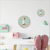 Brightly designed small canvas circle featuring whimsical Mrs. Daisy, perfect for home decor and easy hanging.