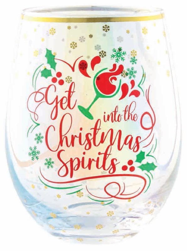 Elegant stemless glass designed for festive drinks, perfect for holiday gatherings and cozy evenings by the fire.