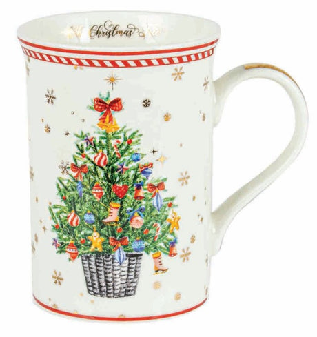 Festive ceramic mug featuring a Christmas tree design, perfect for holiday beverages and cozy gatherings.