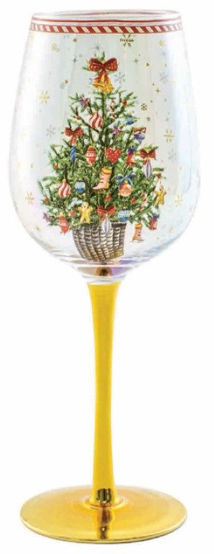 Elegant 430ml wine glass featuring a festive Christmas tree design, perfect for holiday celebrations and cozy gatherings.