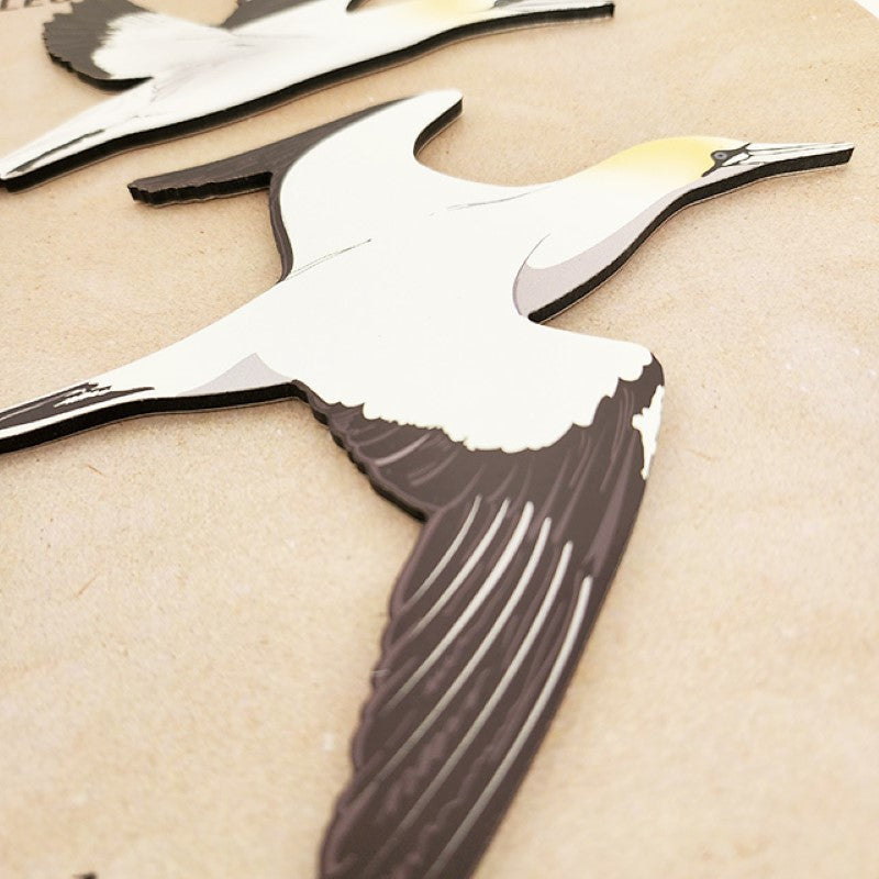 Elegant Takapu (Gannet) wall art set on brushed silver, perfect for nature lovers and versatile decor.