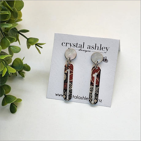 Long Pacific Vintage + MOP Earrings Set featuring unique Paua shell and acrylic design, perfect for any occasion.