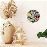 Vibrant 150mm Kiwiana canvas circle featuring Pacific Fusion design, ready to hang for stylish wall decor.