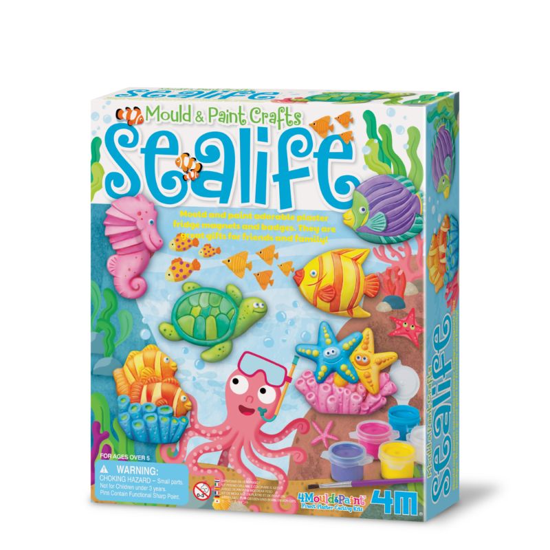 Mould & Paint - Sealife kit by 4M for creating fun sea creature-themed fridge magnets and badges, perfect for kids and craft lovers.