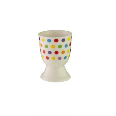 Avanti Polka Dots Egg Cup, 6.5cm tall, playful design with bunny faces, durable stoneware, ideal for serving boiled eggs.