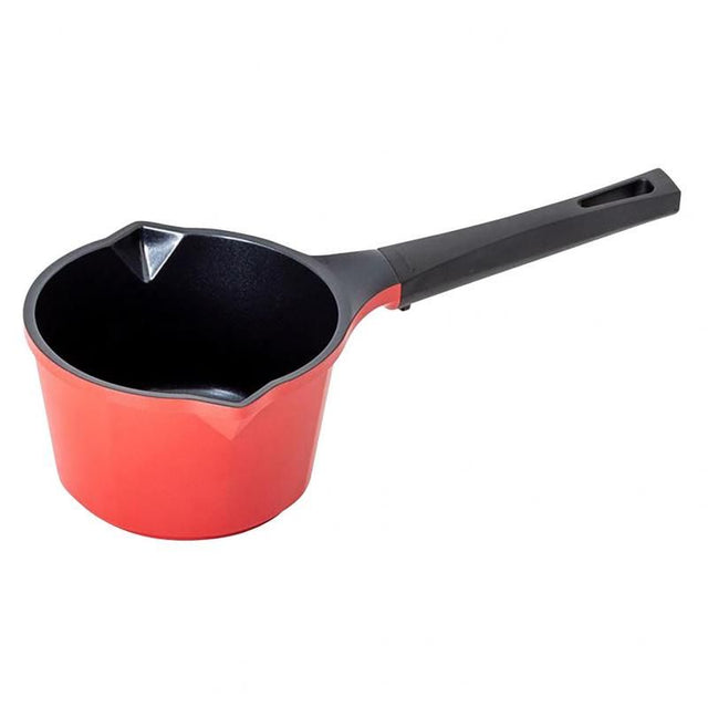 Avanti Red Mini Milk Pan (14cm) featuring nonstick surface, ergonomic handle, ideal for heating milk and sauces.