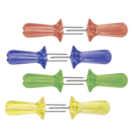 Set of 8 Avanti Jumbo Corn Holders with stay-cool handles and sharp prongs for safe, easy corn-on-the-cob handling.