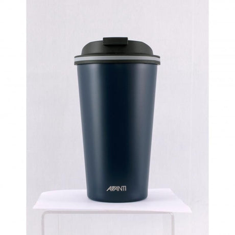 Sleek Navy insulated travel cup, 410ml capacity, keeps drinks hot for 8 hours and cold for 16, eco-friendly and BPA-free.